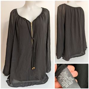 Long Sleeves Fluffy Blouse W/ Golden Zipper Sz L